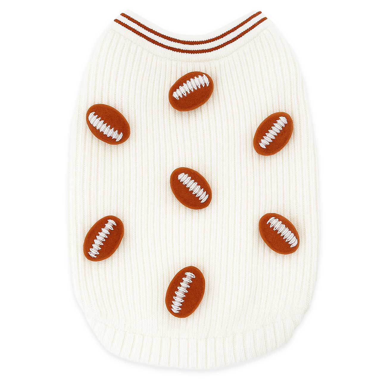 Dog sweater with football pattern on a white background