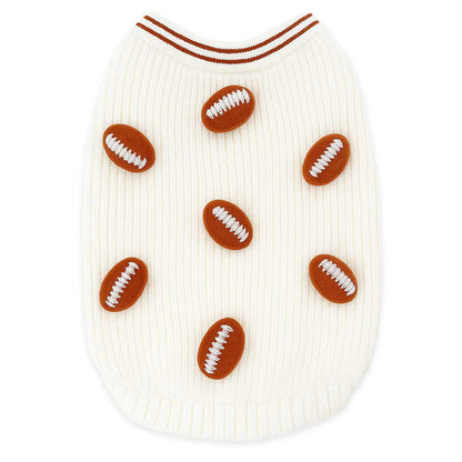 Dog sweater with football pattern on a white background