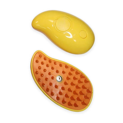 Two grooming tools, one yellow and one orange with textured surface, on a white background.