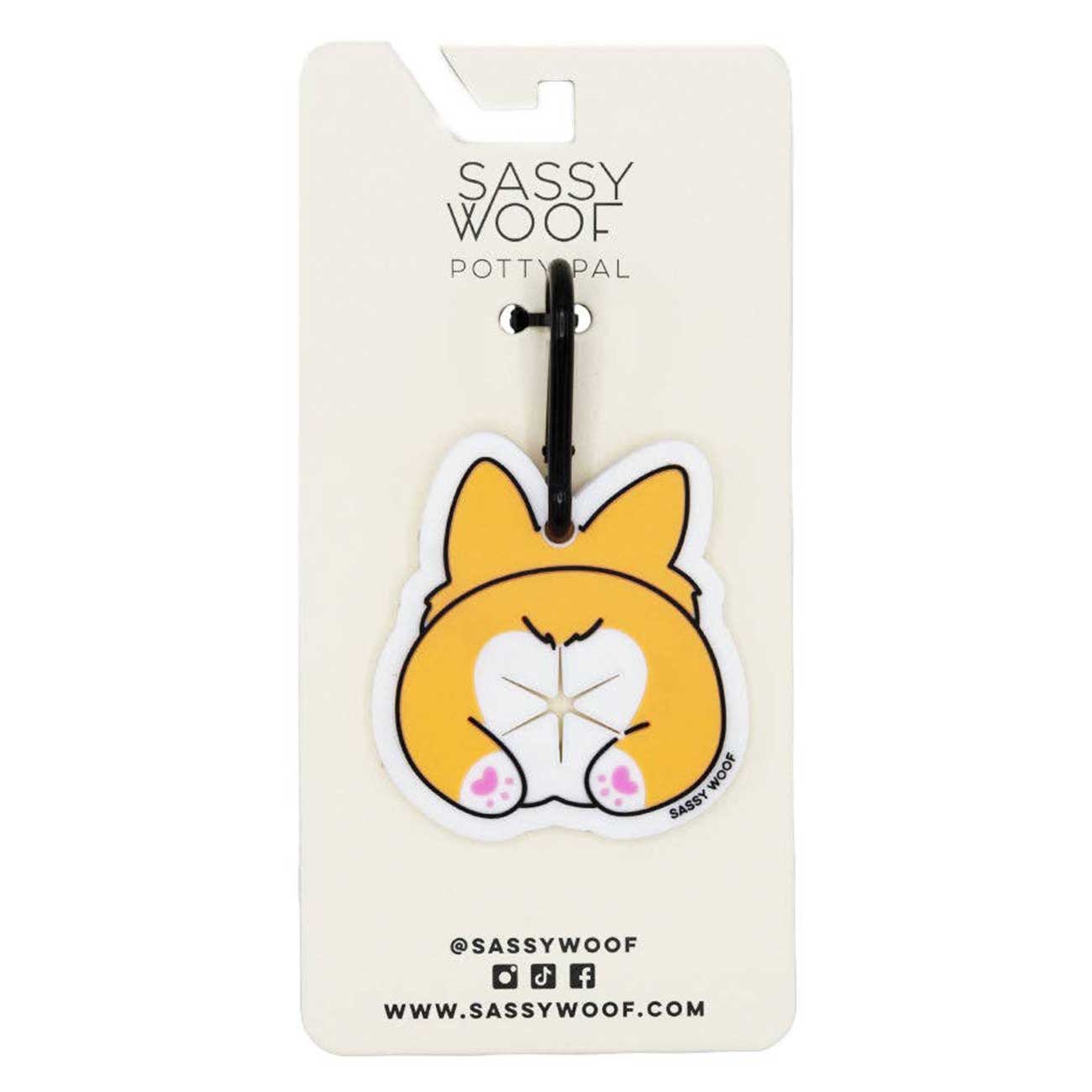 Sassy Woof product on a white card with brand name and website.