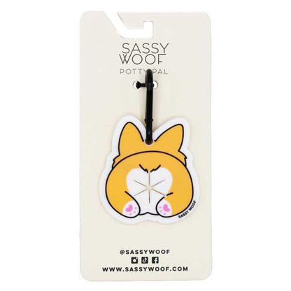 Sassy Woof product on a white card with brand name and website.