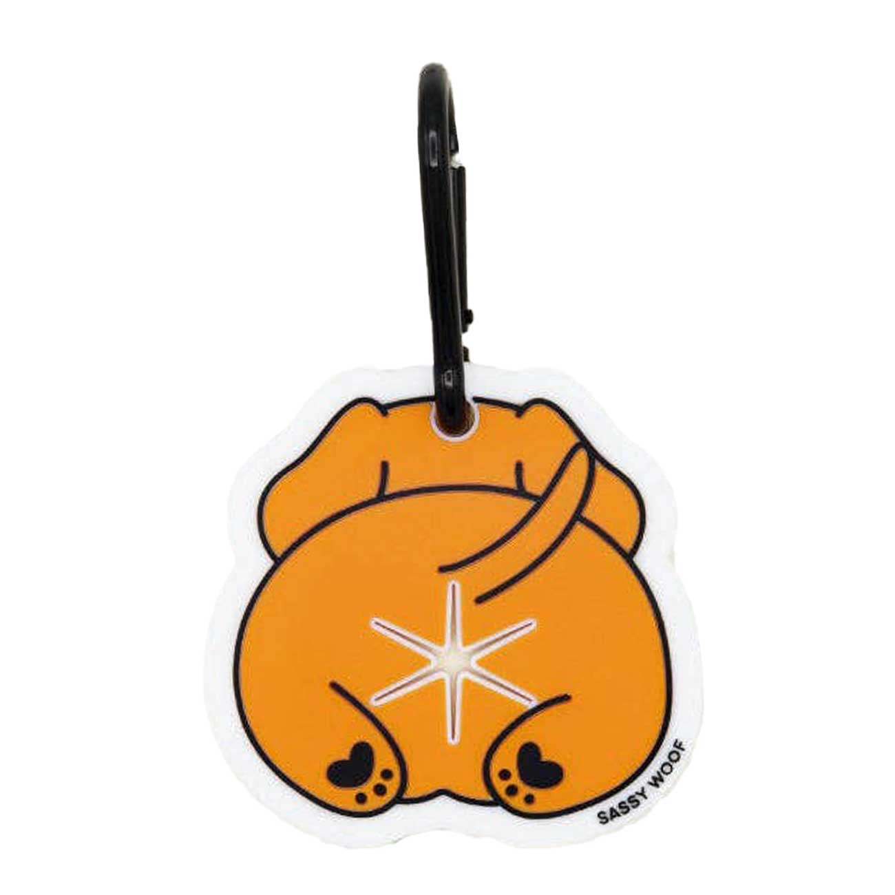 Dog-shaped dog waste bag holder on a white background