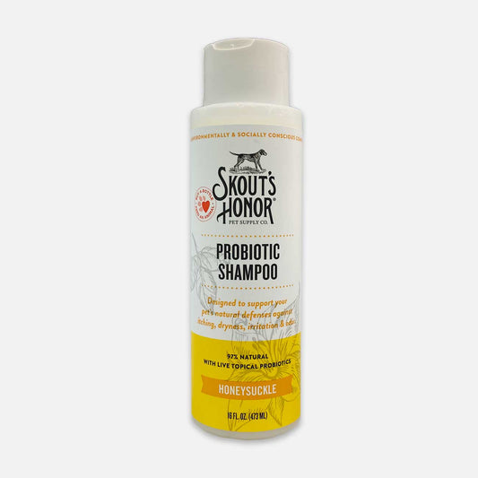 Skout's Honor Probiotic Shampoo bottle on a white background