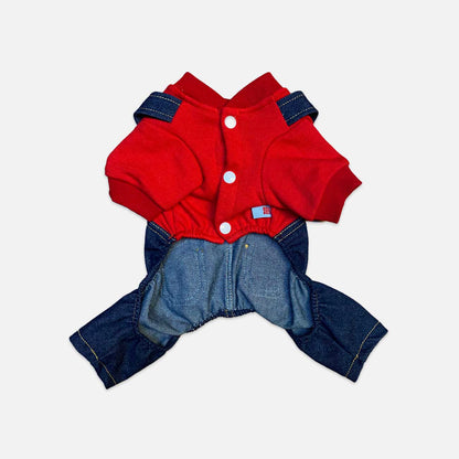 Red and Blue Jeans with Suspenders - Casual Clothing Set for Small Pets