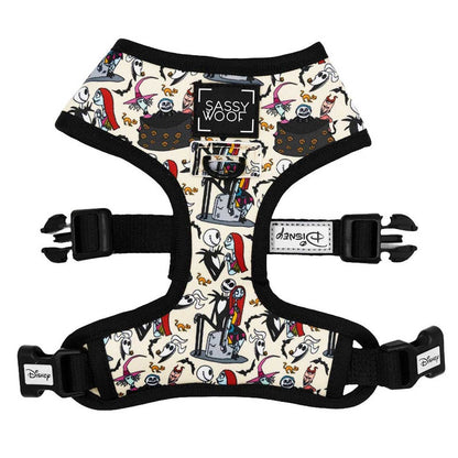 Dog harness with cartoon character pattern on a white background