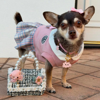 Pink School Uniform Pet Dress - Adorable Attire for Small Pets