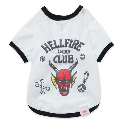 Dog shirt with 'Hellfire Dog Club' design on a white background