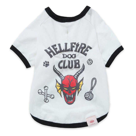 Dog shirt with 'Hellfire Dog Club' design on a white background