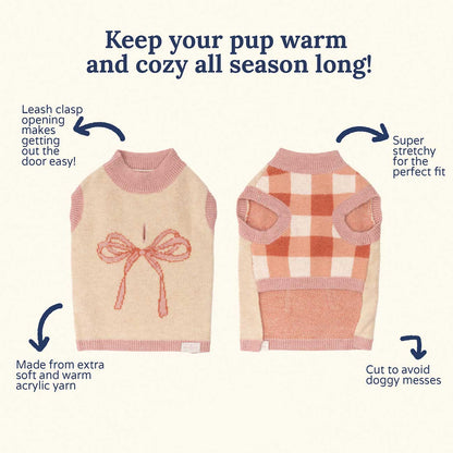 Two dog sweaters with features highlighted on a white background
