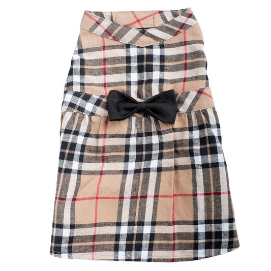 Plaid dress with a black bow on a white background