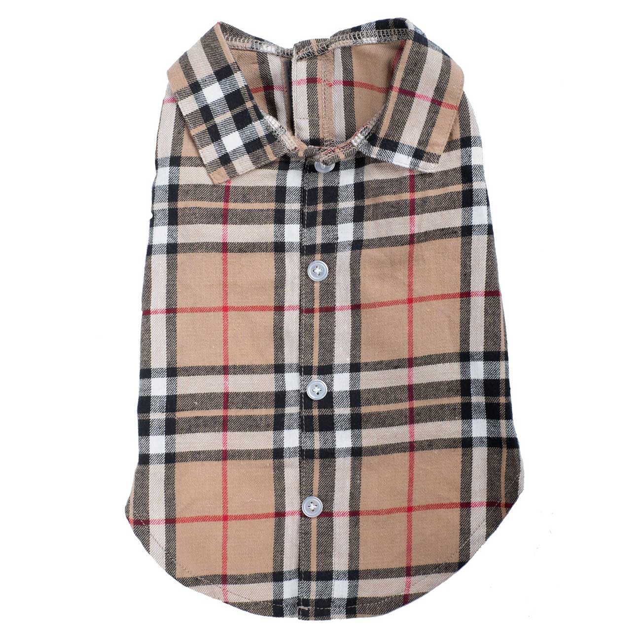 Plaid dog shirt with a collar on a white background