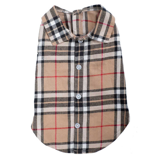 Plaid dog shirt with a collar on a white background