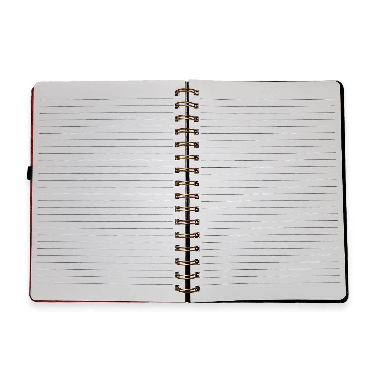 Open notebook with lined pages on a white background