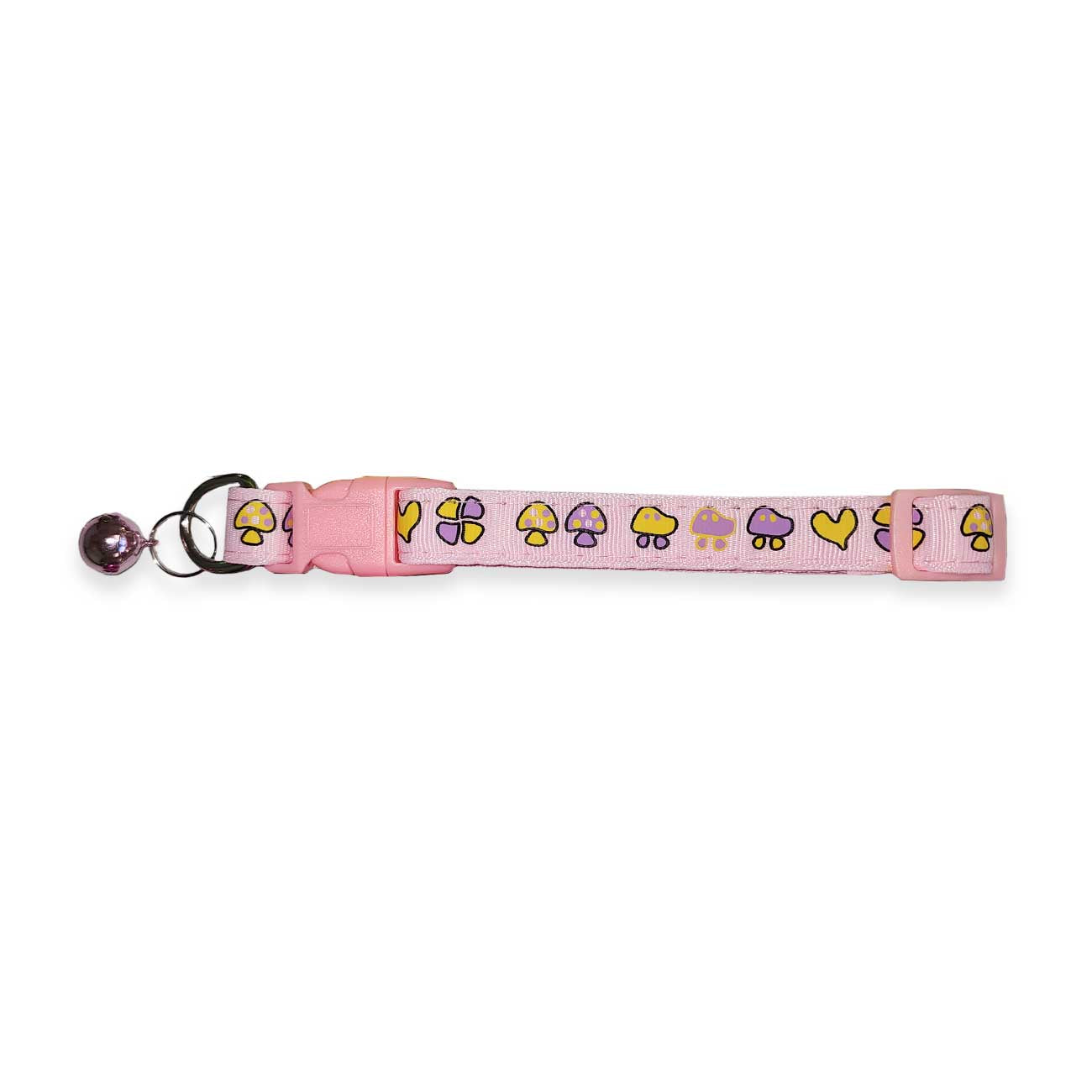 Light pink dog collar with mushroom pattern on a white background