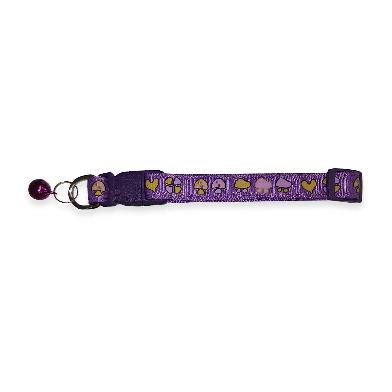 Purple pet collar with heart pattern on a white background
