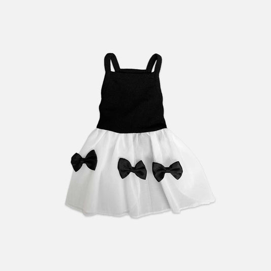 Black and White Dog Dress with Black Ribbons - Stylish Attire for Small Pets