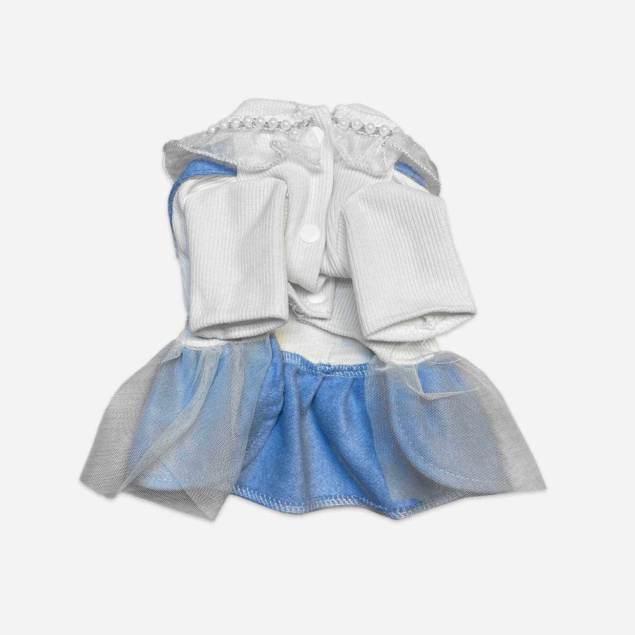 Blue and White Dog Dress with White Ribbon - Stylish Attire for Small Pets