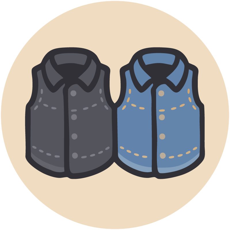 Two vests, one black and one blue, on a beige background