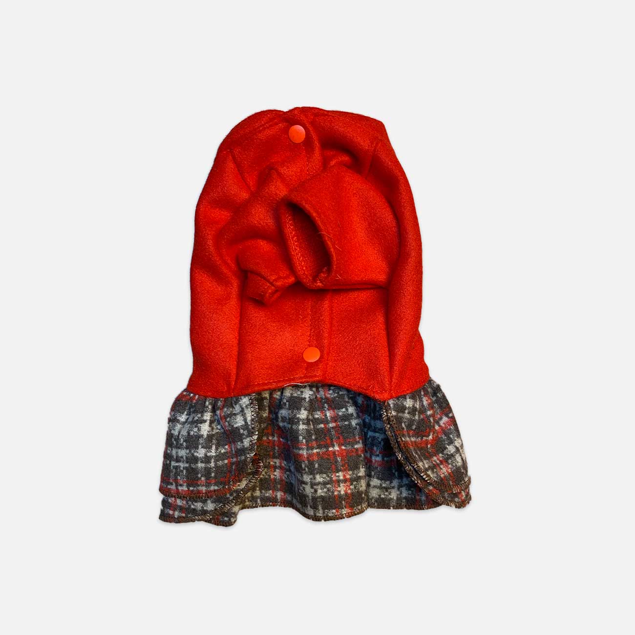 Red and Grey Plaid Pet Dress with Matching Ribbon - Stylish Attire for Small Pets