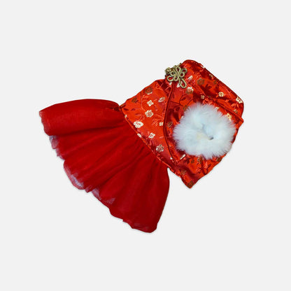 Royal Red Pet Dress - Elegant Princess Style Attire for Small Pets