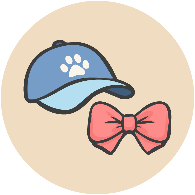 Blue cap with a paw print and pink bow on a beige background